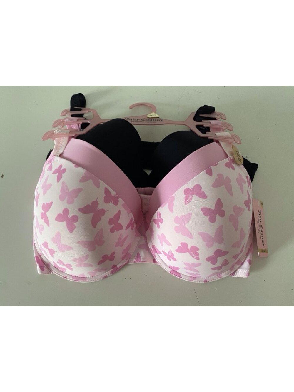 3 Pack Juicy Couture Show Me Off Bra Size 38DD Pink Butterflies Pink Black NEW
